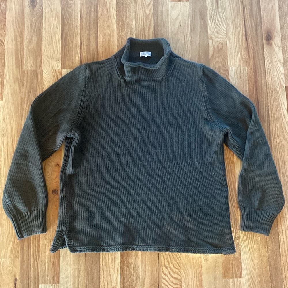 Quaker Marine Cotton Fisherman Sweater olive- labeled xl, fit Large